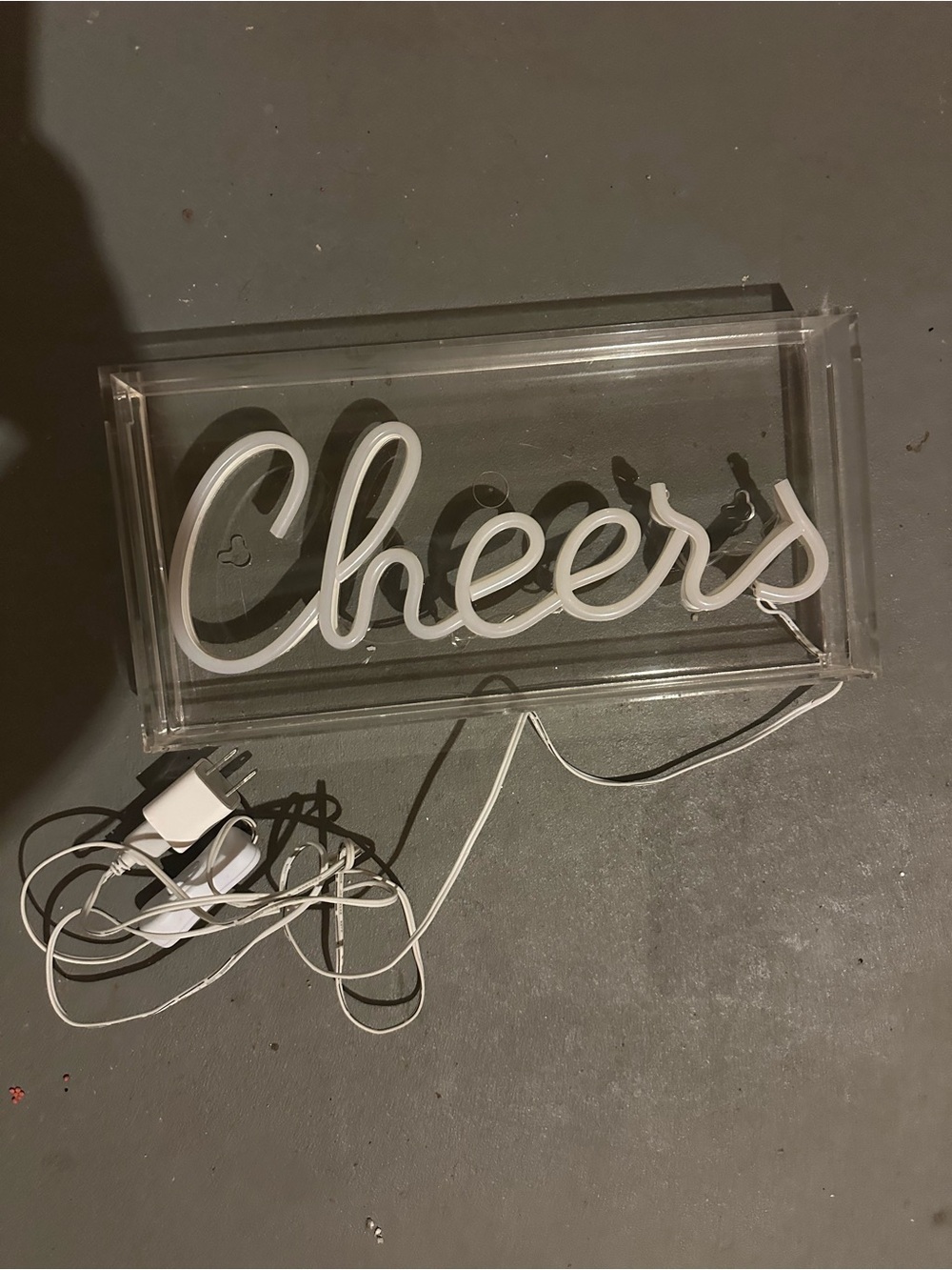 "Cheers" Neon-Style LED Sign - Clear Acrylic White Script